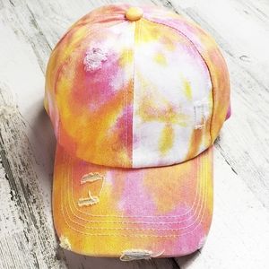 Bright and Sunny Tie Dye Ponytail Baseball Cap.